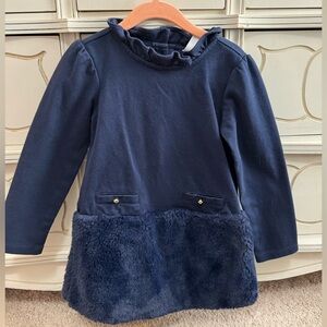 Janie and Jack Dark Marine Faux Fur Dropwaist Ponte Dress